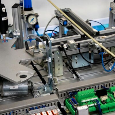 Close-up of advanced machinery showcasing robotic automation and precision engineering.